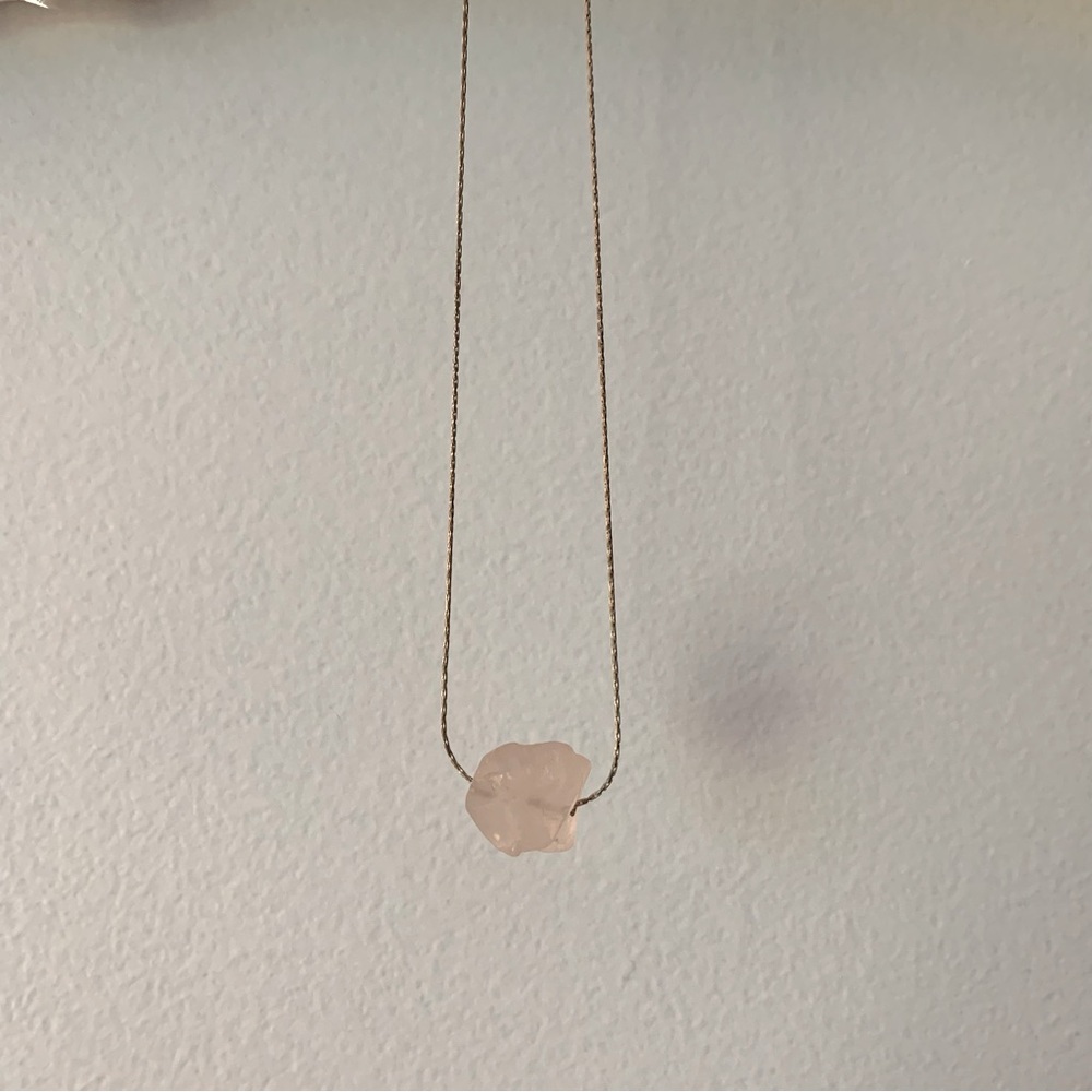 Rose Quartz Crystal Necklace 16” chain